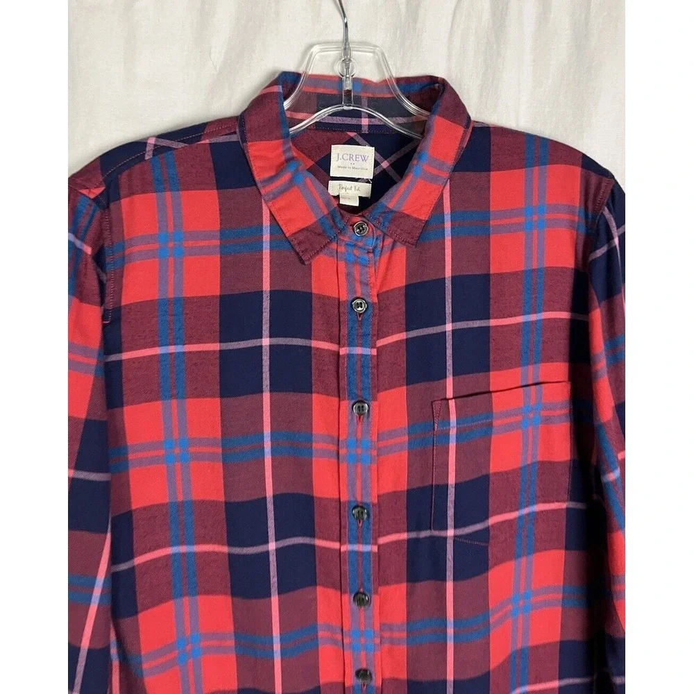 J‎ Crew Perfect Fit Plaid Button Front Shirt Women's Size L Multicolor Cotton